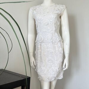 BCBGMAXAZRIA Aveline Ivory Embroidered Peplum Shift Dress XS,Bridal,Cocktail